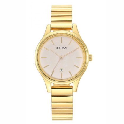Titan Karishma 2679YM01 Beige Dial Analog Stainless Steel Strap Watch for Women
